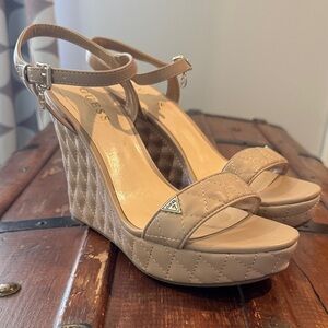 GUESS Quilted Beige Wedge Sandals